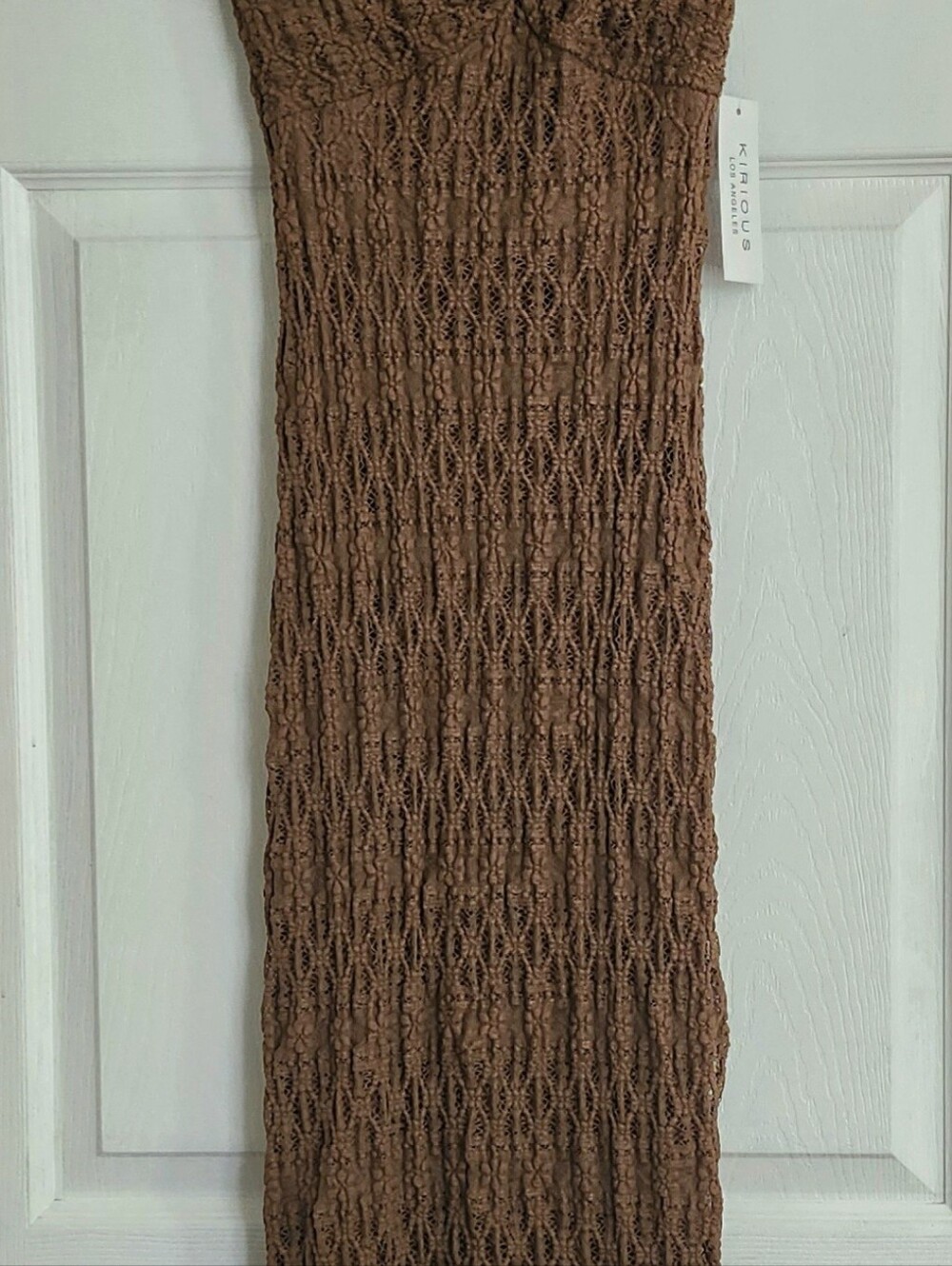 Brown Textured Knit Stretch Midi Cap-Sleeve Dress